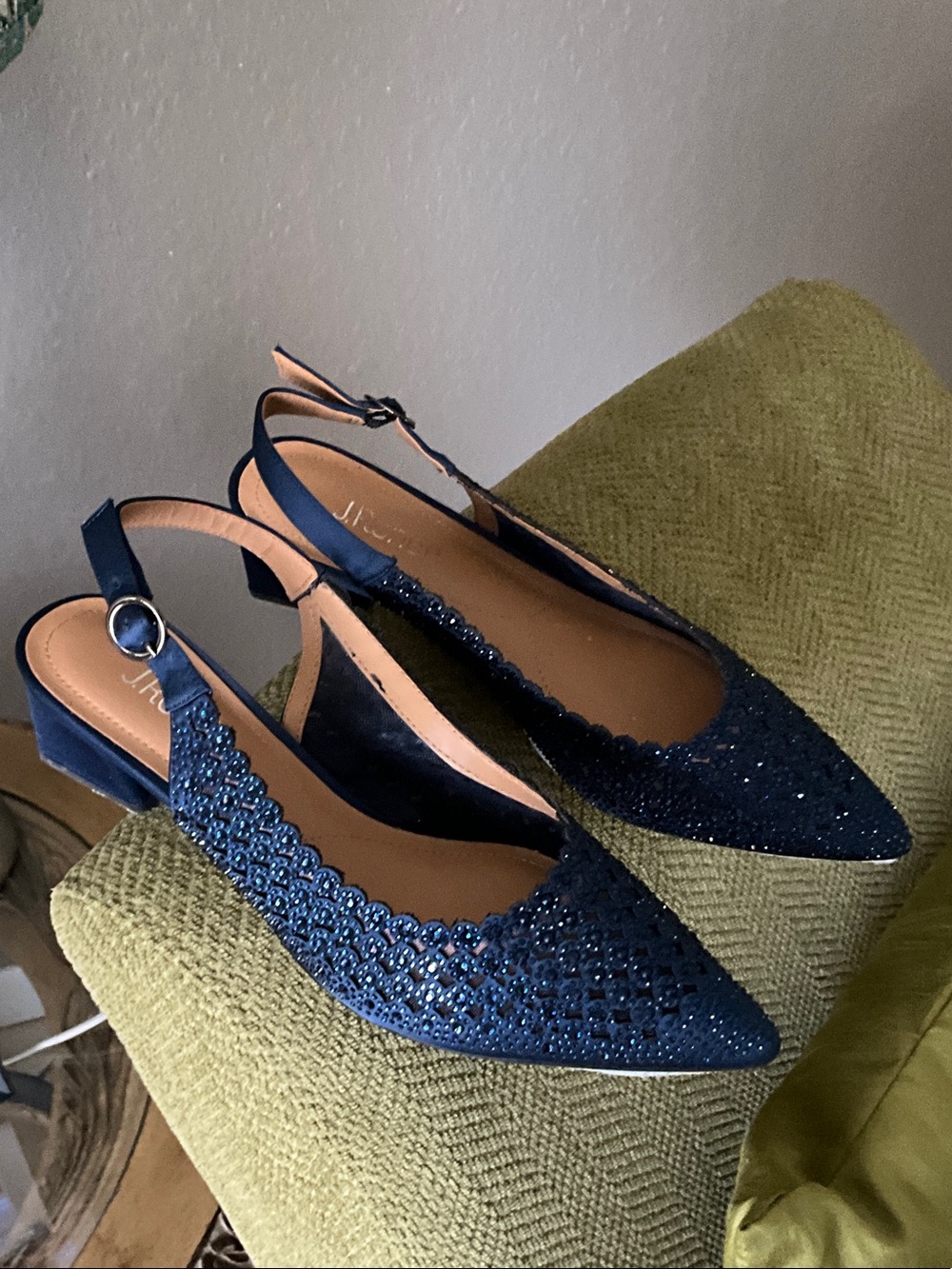 Women's Navy Slingback Pointed Toe and small square heel